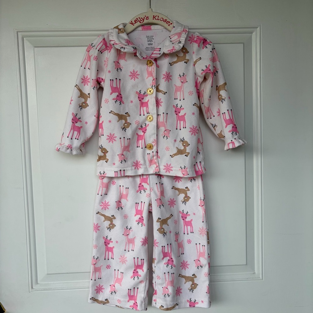 •Just One You by Carters• Pink Reindeer Pajama Set - Size 18 Months